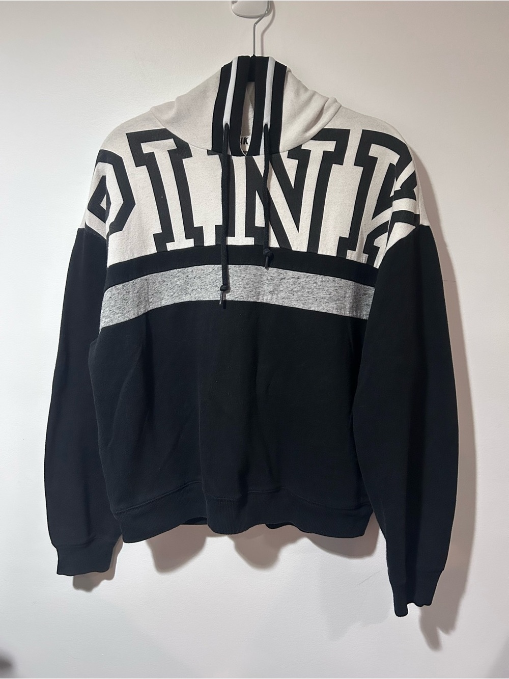 PINK Victoria's Secret Black, White & Gray Colorblock Hoodie